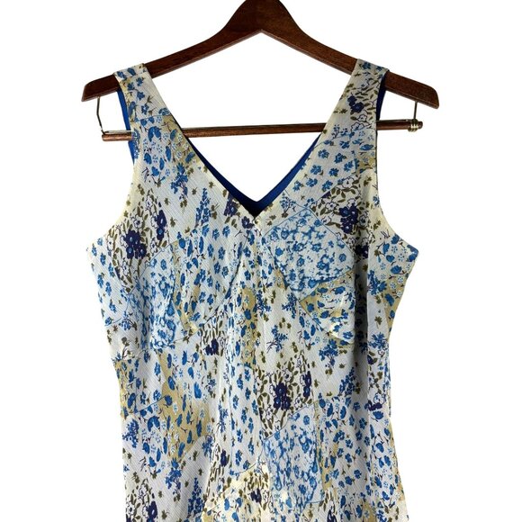 Cottage Boho Floral Print Sleeveless Tiered V-Neck Midi Dress Women's Medium - Picture 5 of 13